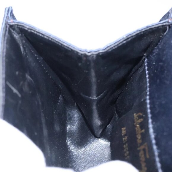 Salvatore Ferragamo Gancini Hand Bag Satin Navy Gold Auth 134768 - Picture 11 of 16